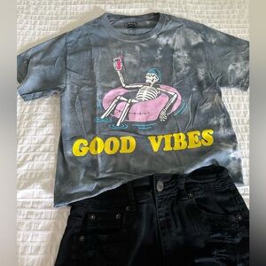 Grey Tie Dye Skeleton Graphic Tee